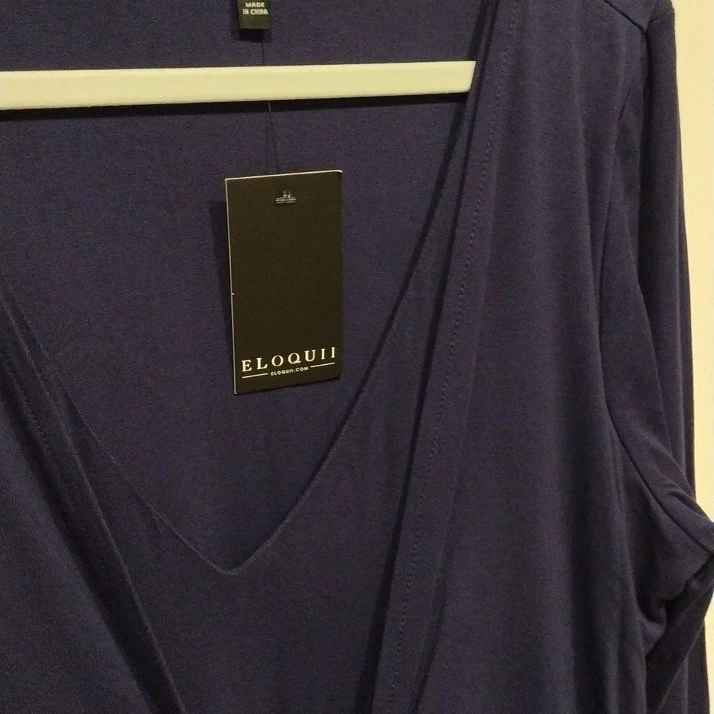NWT Eloquii Navy Blue Tie Front Jersey Knit Maxi Dress w/Bell Sleeves Size 14 - Picture 3 of 10